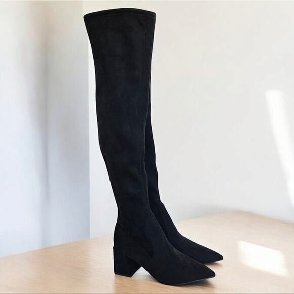 Steve Madden Women's Shari Over The Knee‎ Heeled Boots Black Size 7M Faux Suede - Picture 4 of 12